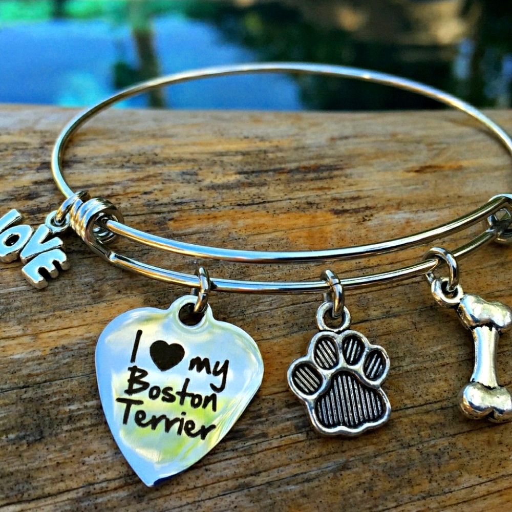 Boston terrier bracelet bangle dog bone pa…